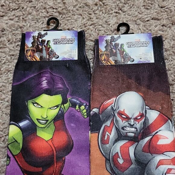 Guardians of the Galaxy Lot Gamora & Prax Crew Socks Marvel Fit Shoe 4-10 Adult - Picture 4 of 7